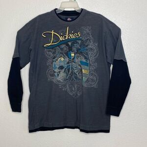 DICKIES Men’s Long Sleeves Black/ Gray T shirt Size L